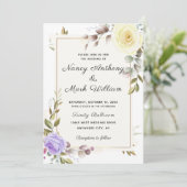 Elegant dusty blue floral Golden lijst bruiloft Kaart (Staand voorkant)