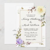 Elegant dusty blue floral Golden lijst bruiloft Kaart (Voorkant / Achterkant)