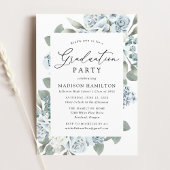 Elegant Dusty Blue Floral Graduation Party Kaart