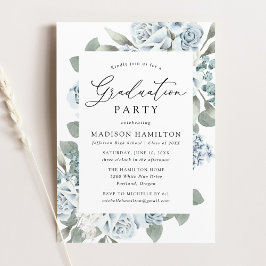Elegant Dusty Blue Floral Graduation Party Kaart