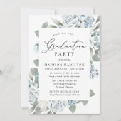 Elegant Dusty Blue Floral Graduation Party Kaart (Voorkant)
