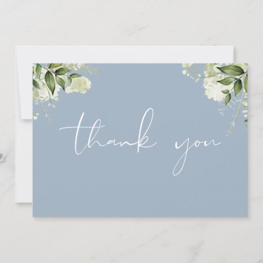 Elegant Dusty Blue Floral Greenery Photo Bedankkaart (Voorkant)