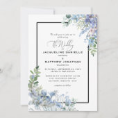 Elegant Dusty Blue Floral Greenery Wedding Kaart (Voorkant)