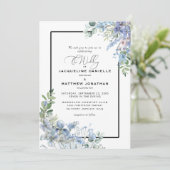 Elegant Dusty Blue Floral Greenery Wedding Kaart (Staand voorkant)