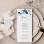 Elegant Dusty Blue Floral Greenery Wedding Menu<br><div class="desc">Onze trouwmenukaarten voorzien van stoffige blauwe en witte bloemen,  eucalyptusbladeren met moderne typografie op witte achtergrond. Bewerk de gegevens eenvoudig door op de knop 'Personaliseren' te klikken. TIP: andere overeenkomende objecten die hieronder in dit collectie beschikbaar zijn voor je gemak</div>