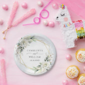 Elegant Dusty Blue Floral Greenery Wedding Papieren Bordje (Feest)