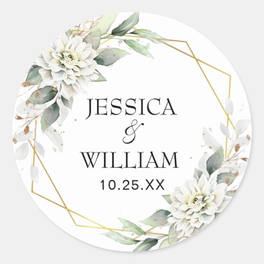 Elegant Dusty Blue Floral Greenery Wedding Ronde Sticker (Voorkant)