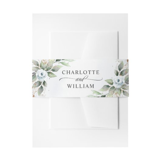 Elegant Dusty Blue Floral Greenery Wedding Uitnodigingen Wikkel (Voorkant Voorbeeld)