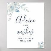 elegant dusty blue floral guidance and wish sign poster (Voorkant)