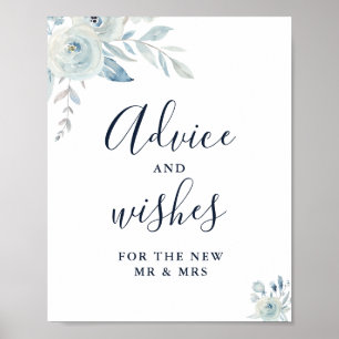 elegant dusty blue floral guidance and wish sign poster
