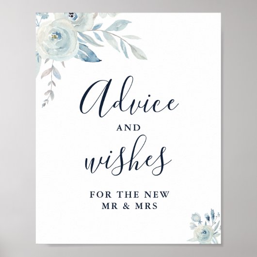 elegant dusty blue floral guidance and wish sign poster (Voorkant)