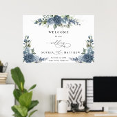 Elegant Dusty Blue Floral Horizontal Wedding Poster (Thuiskantoor)