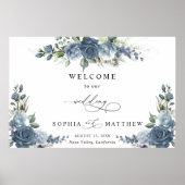 Elegant Dusty Blue Floral Horizontal Wedding Poster (Voorkant)