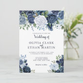Elegant Dusty Blue Floral Kaart (Staand voorkant)