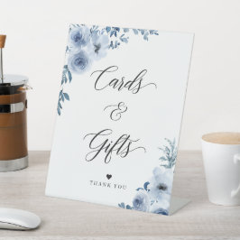 Elegant Dusty Blue Floral Kaarten en Gifts Reclamebord Met Voetstuk