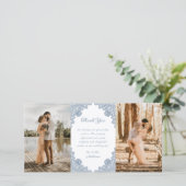 Elegant Dusty Blue Floral Lace bruiloft foto Bedankkaart (Staand voorkant)