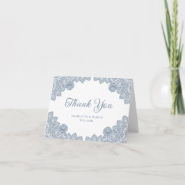 Elegant Dusty Blue Floral Lace Wedding Bedankkaart