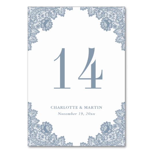 Elegant Dusty Blue Floral Lace Wedding Kaart (Voorkant)