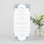 Elegant Dusty Blue Floral Lace Wedding Menu (Staand voorkant)