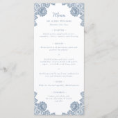 Elegant Dusty Blue Floral Lace Wedding Menu (Voorkant)