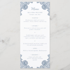 Elegant Dusty Blue Floral Lace Wedding Menu