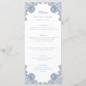 Elegant Dusty Blue Floral Lace Wedding Menu (Voorkant)