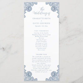 Elegant Dusty Blue Floral Lace Wedding Programmakaart