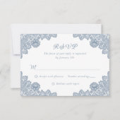 Elegant Dusty Blue Floral Lace Wedding RSVP (Voorkant)
