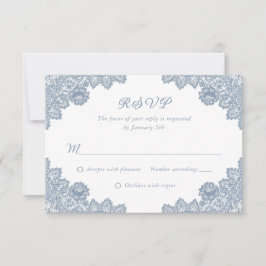 Elegant Dusty Blue Floral Lace Wedding RSVP