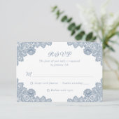 Elegant Dusty Blue Floral Lace Wedding RSVP (Staand voorkant)