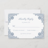 Elegant Dusty Blue Floral Lace Wedding RSVP Kaartje (Voorkant)