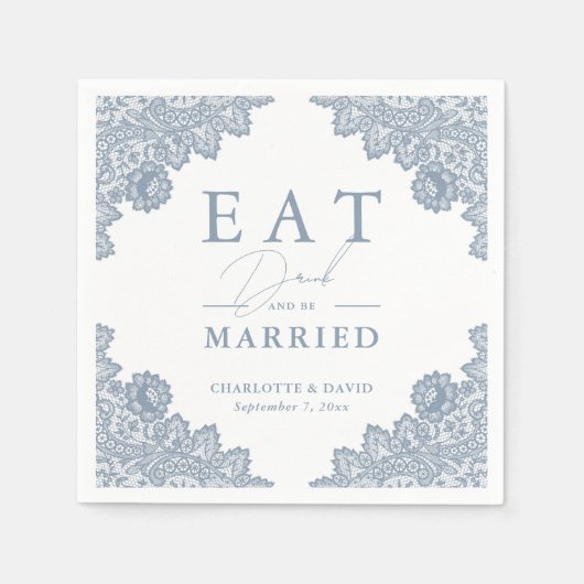 Elegant Dusty Blue Floral Lace Wedding Servet (Voorkant)