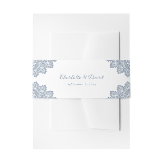 Elegant Dusty Blue Floral Lace Wedding Uitnodigingen Wikkel (Voorkant Voorbeeld)