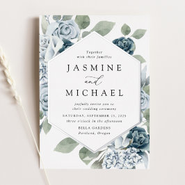 Elegant Dusty Blue Floral Lijst Wedding Folie Uitnodiging