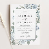 Elegant Dusty Blue Floral Lijst Wedding Folie Uitnodiging