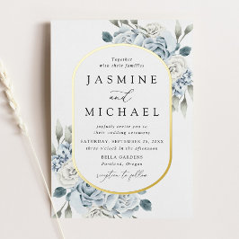 Elegant Dusty Blue Floral Lijst Wedding Folie Uitnodiging