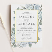 Elegant Dusty Blue Floral Lijst Wedding Folie Uitnodiging