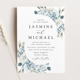 Elegant Dusty Blue Floral Lijst Wedding Invitation Kaart