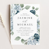 Elegant Dusty Blue Floral Lijst Wedding Kaart