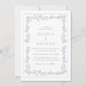  Elegant Dusty Blue Floral Lijst Wedding Kaart (Voorkant)
