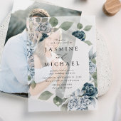 Elegant Dusty Blue Floral Lijst Wedding Vellum Uitnodigingen