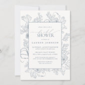 Elegant Dusty Blue Floral Line Art Vrijgezellenfee Kaart (Voorkant)