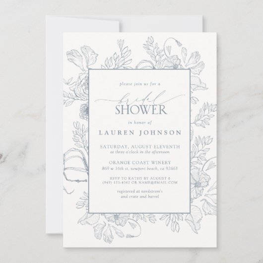 Elegant Dusty Blue Floral Line Art Vrijgezellenfee Kaart (Voorkant)