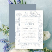 Elegant Dusty Blue Floral Line Art Vrijgezellenfee Kaart
