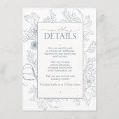 Elegant Dusty Blue Floral Line Art Wedding Details Informatiekaartje (Voorkant)