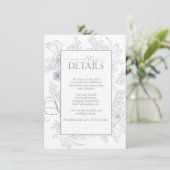 Elegant Dusty Blue Floral Line Art Wedding Details Informatiekaartje (Staand voorkant)