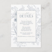 Elegant Dusty Blue Floral Line Art Wedding Details Informatiekaartje (Voorkant)