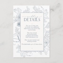 Elegant Dusty Blue Floral Line Art Wedding Details Informatiekaartje