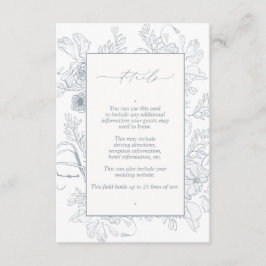 Elegant Dusty Blue Floral Line Art Wedding Details Informatiekaartje