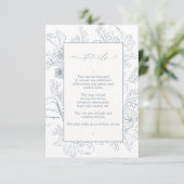 Elegant Dusty Blue Floral Line Art Wedding Details Informatiekaartje (Staand voorkant)